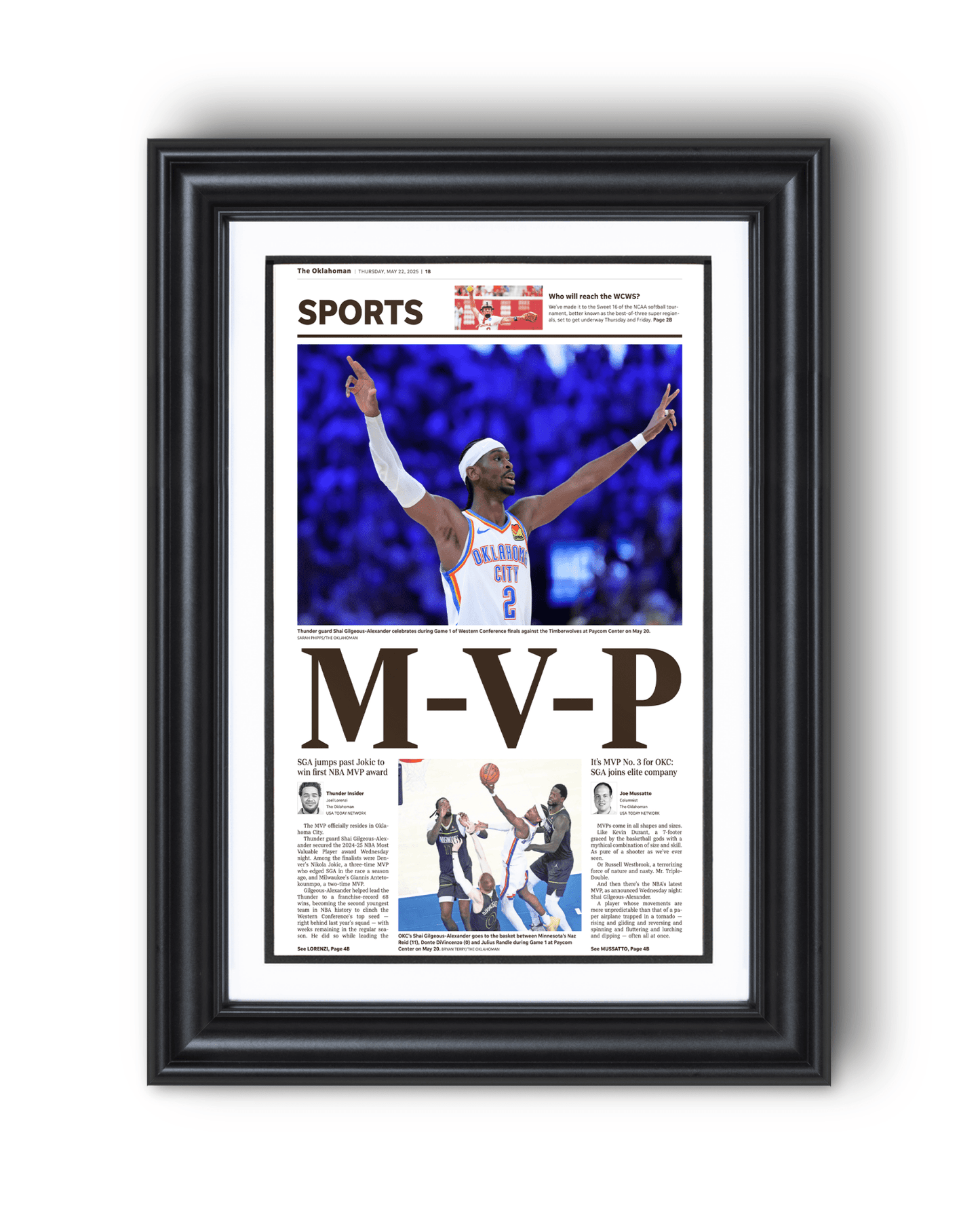 2025 Shai Gilgeous - Alexander MVP – Framed Front Page Newspaper - TitleGameFrames.com