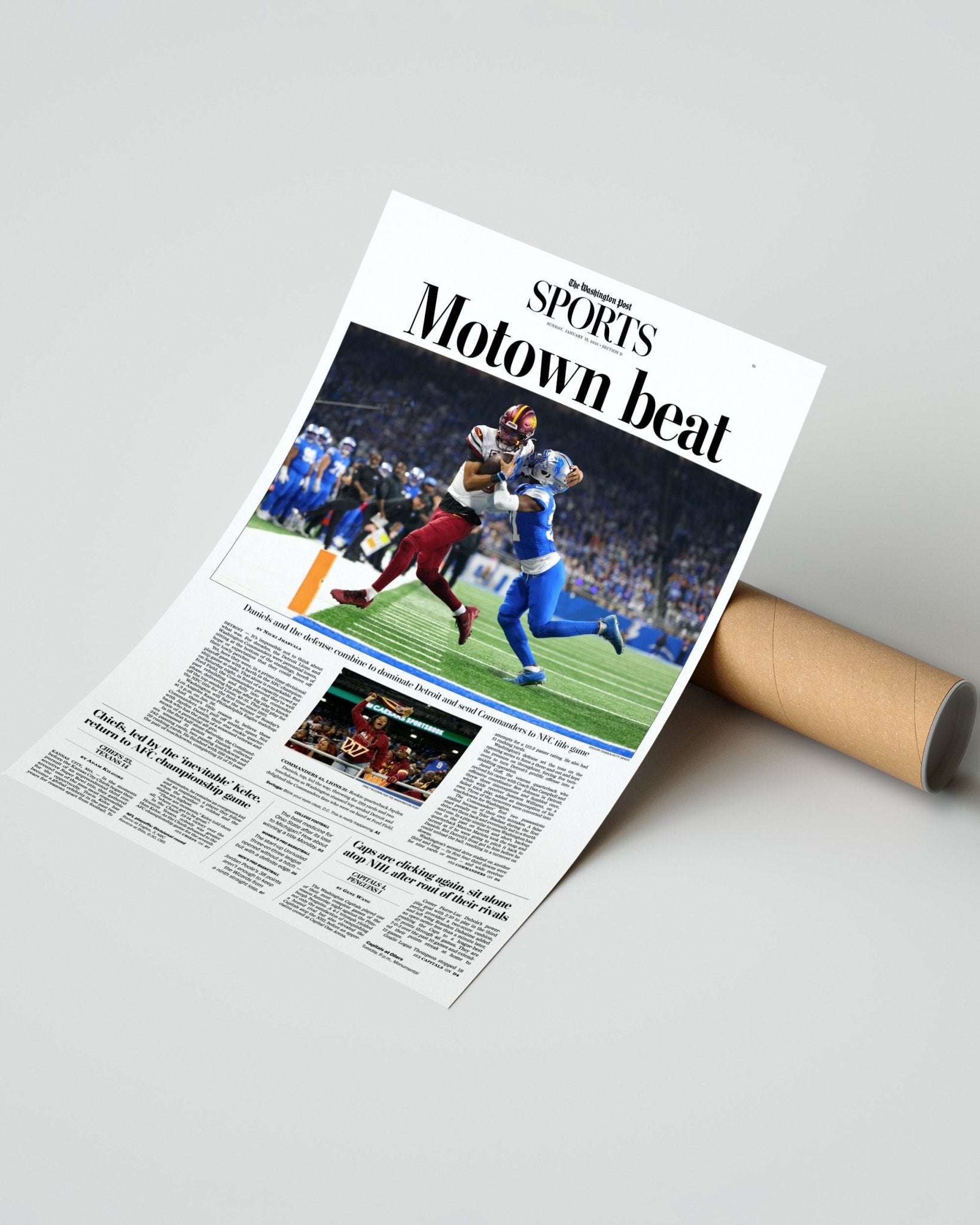 2025 Washington Commanders Stun Lions "Motown Beat" Framed Newspaper - Title Game Frames