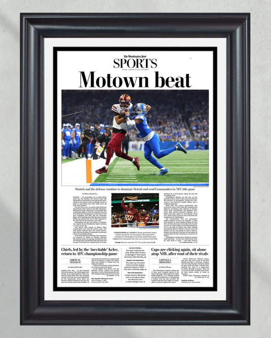 2025 Washington Commanders Stun Lions "Motown Beat" Framed Newspaper - Title Game Frames