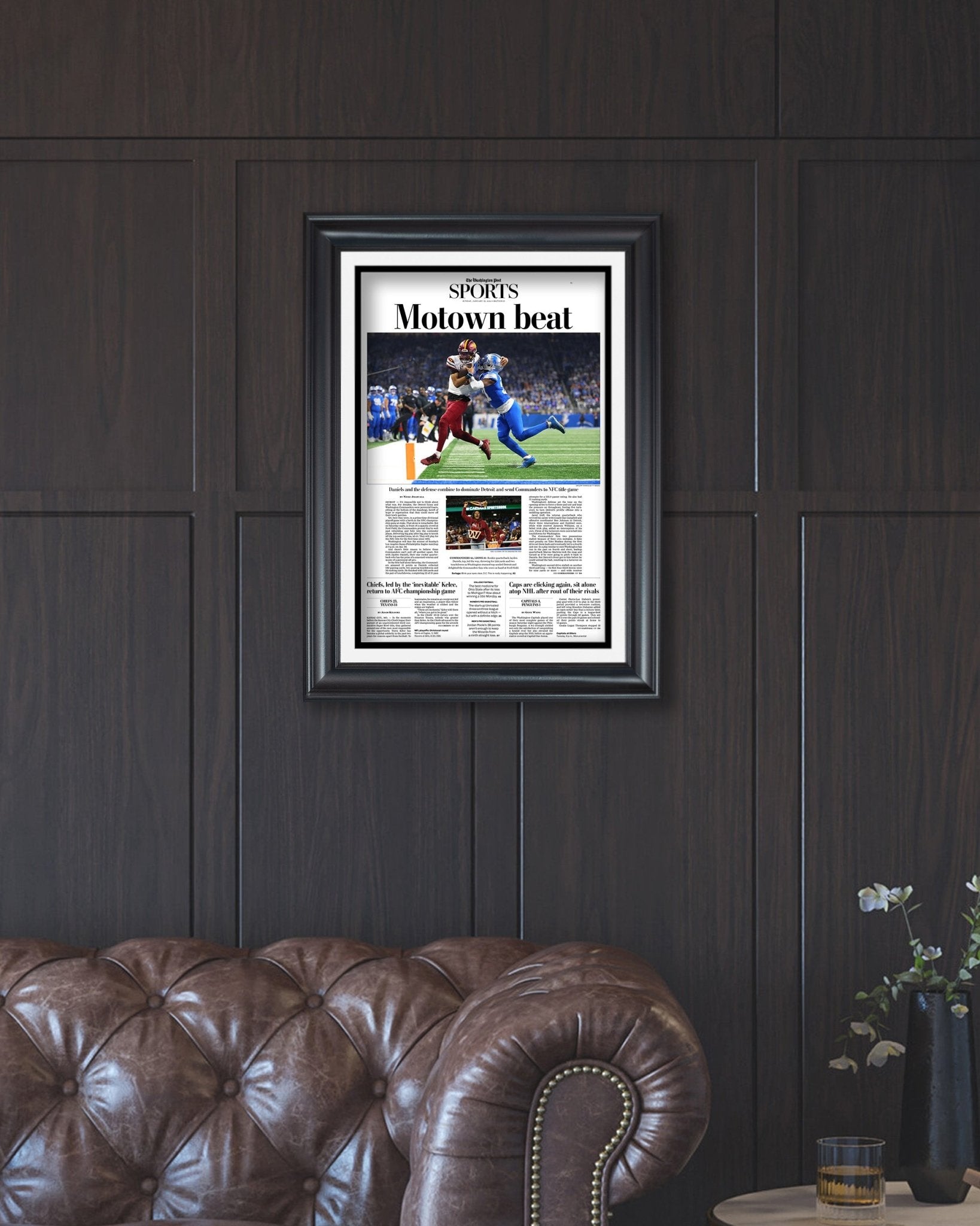 2025 Washington Commanders Stun Lions "Motown Beat" Framed Newspaper - Title Game Frames
