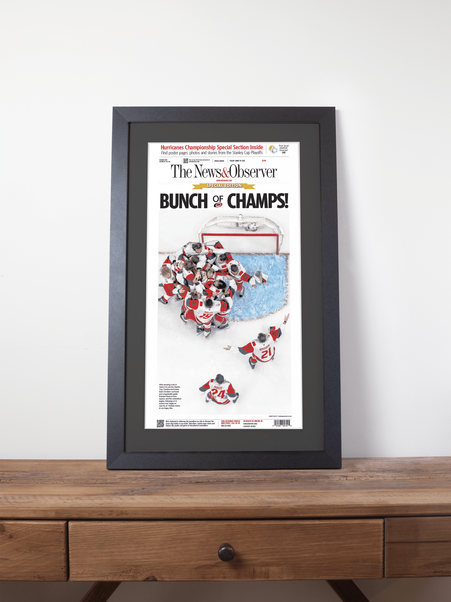 2026 Carolina Hurricanes “Bunch of Champs!” Stanley Cup Special Edition Newspaper - TitleGameFrames.com