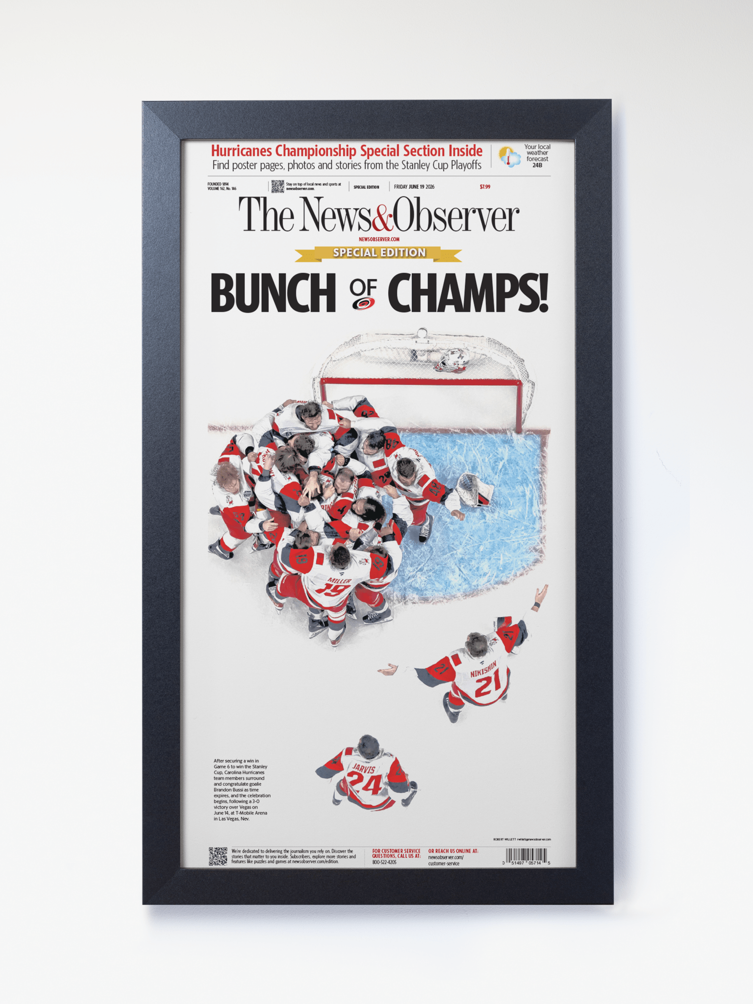 2026 Carolina Hurricanes “Bunch of Champs!” Stanley Cup Special Edition Newspaper - TitleGameFrames.com