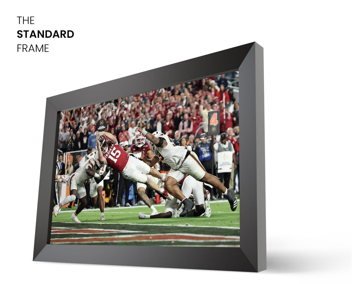 2026 Indiana Hoosier “Mendoza Touchdown” vs Miami CFP Championship Touchdown Framed Poster - TitleGameFrames.com