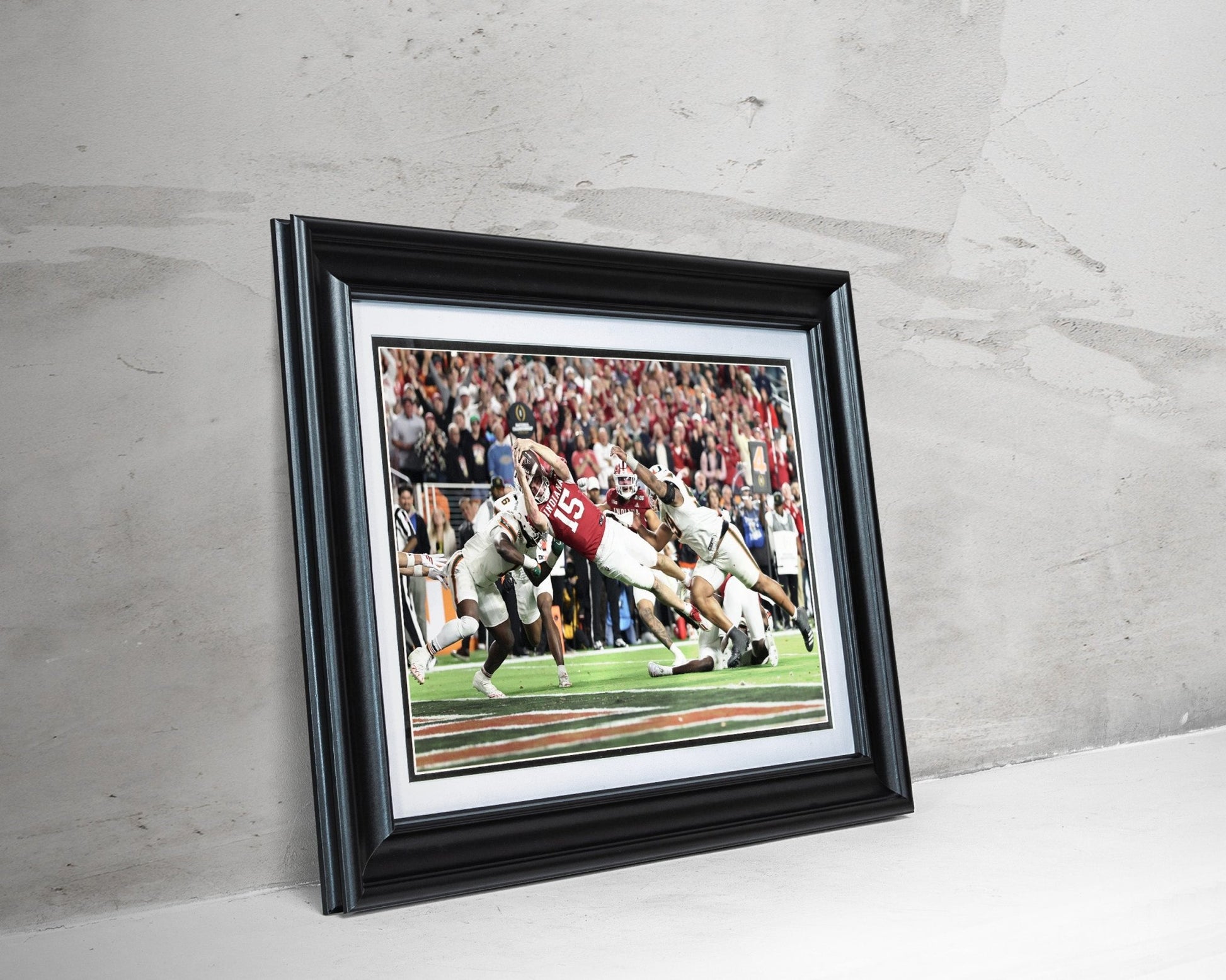 2026 Indiana Hoosier “Mendoza Touchdown” vs Miami CFP Championship Touchdown Framed Poster - TitleGameFrames.com