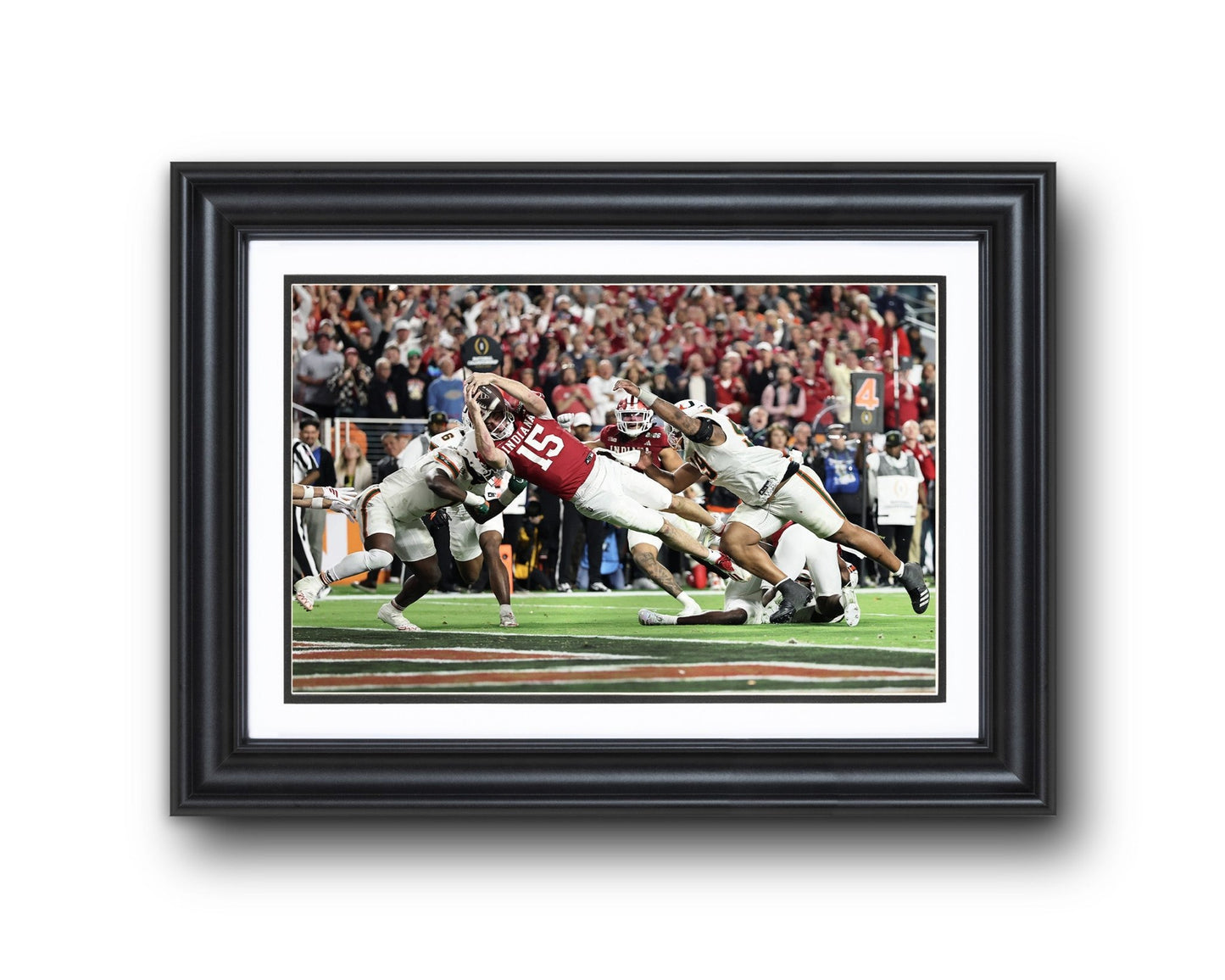 2026 Indiana Hoosier “Mendoza Touchdown” vs Miami CFP Championship Touchdown Framed Poster - TitleGameFrames.com