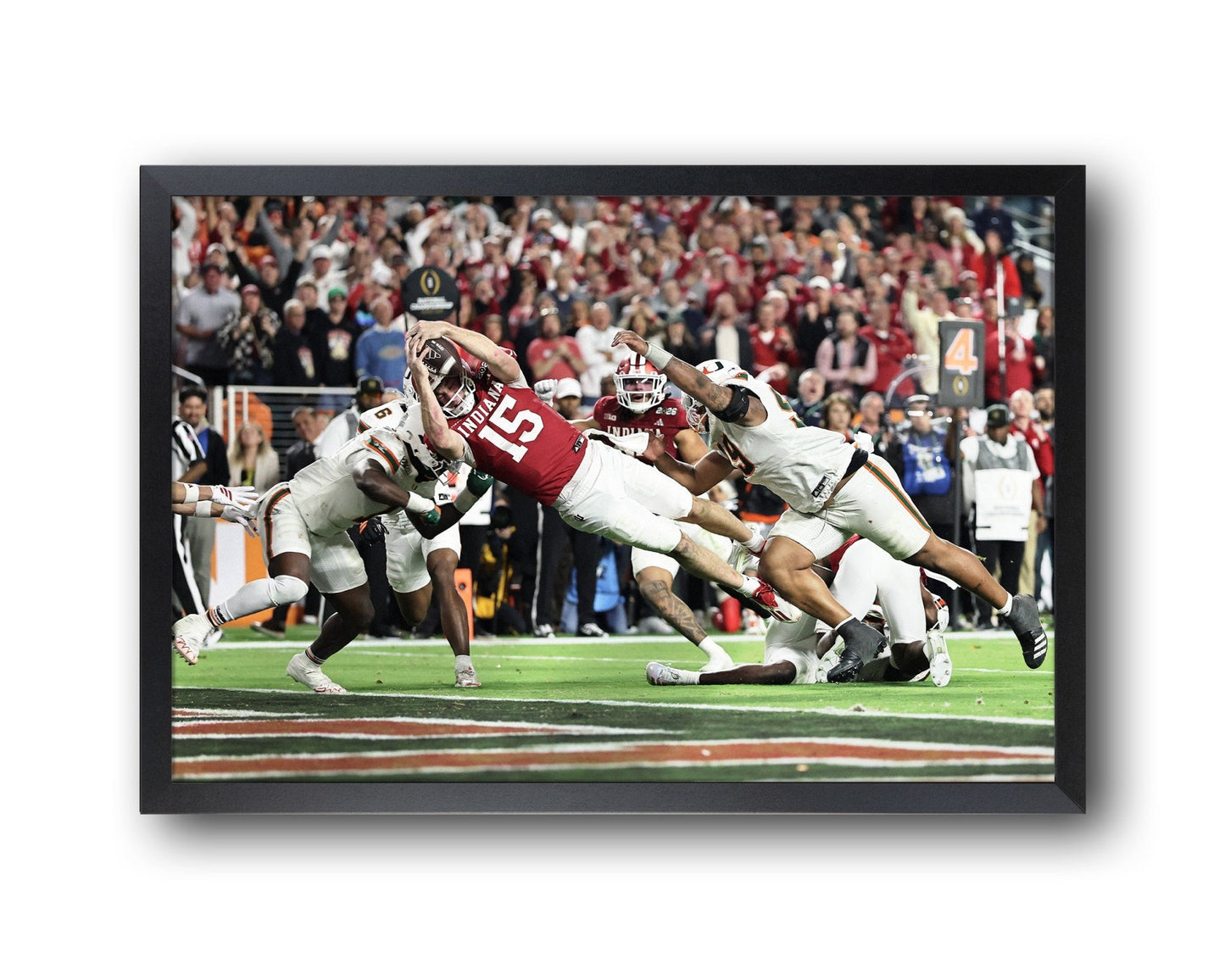 2026 Indiana Hoosier “Mendoza Touchdown” vs Miami CFP Championship Touchdown Framed Poster - TitleGameFrames.com