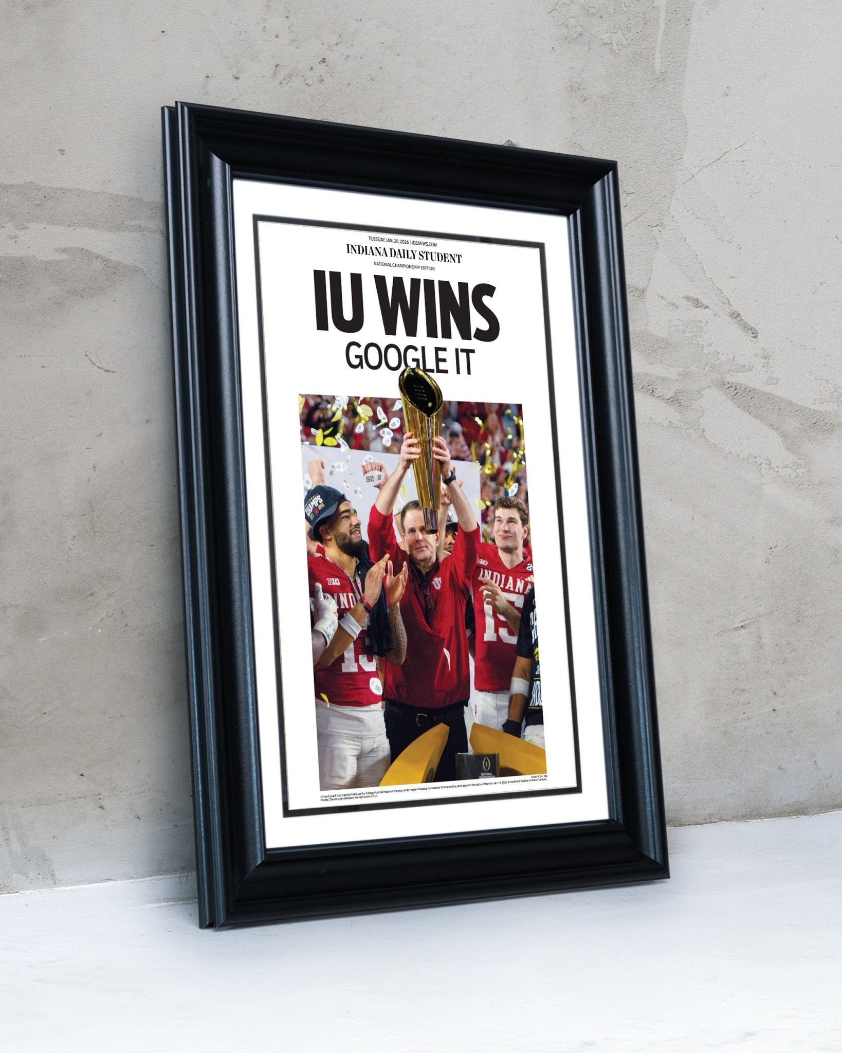 2026 Indiana Hoosiers “GOOGLE IT!” National Champions vs Miami Framed Newspaper - TitleGameFrames.com
