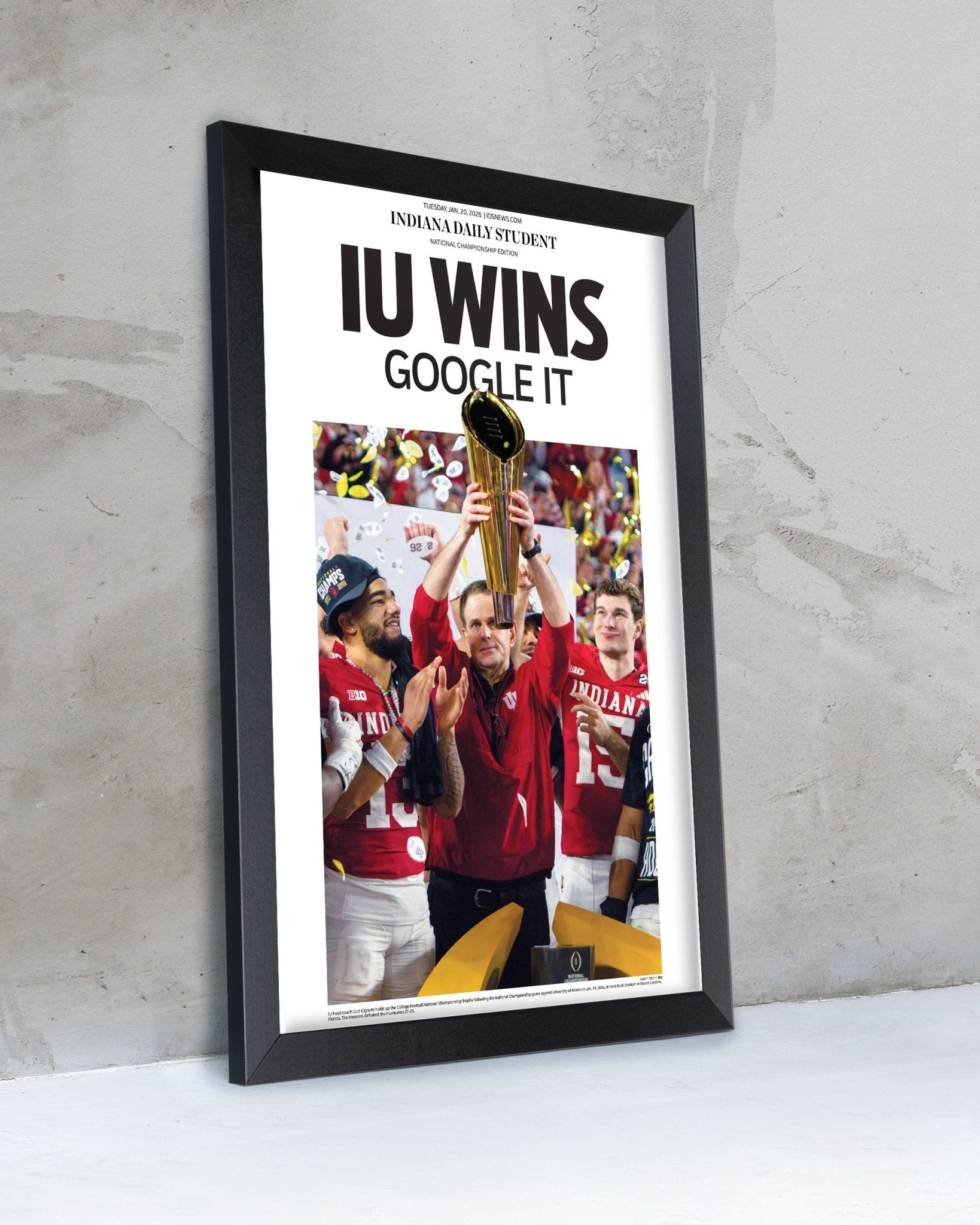 2026 Indiana Hoosiers “GOOGLE IT!” National Champions vs Miami Framed Newspaper - TitleGameFrames.com