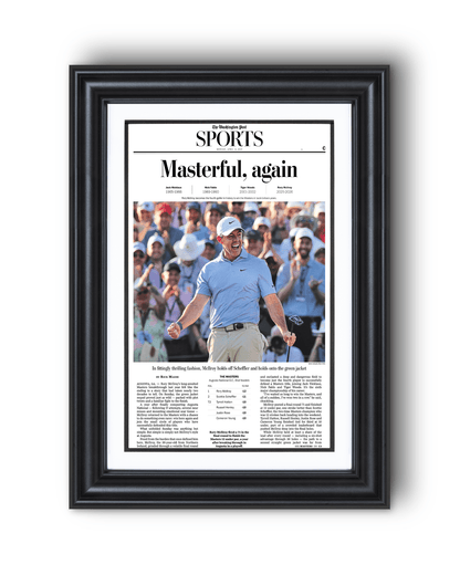 2026 Masters Tournament “Masterful, Again!” Rory McIlroy Back - to - Back Augusta Victory Framed Newspaper - TitleGameFrames.com