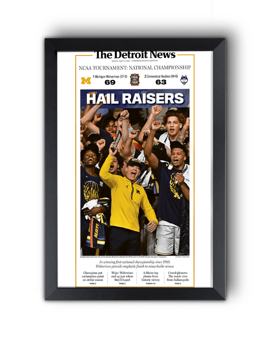 2026 Michigan Wolverines “Hail Raisers” College Basketball Championship Celebration Newspaper - TitleGameFrames.com