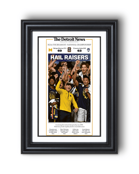 2026 Michigan Wolverines “Hail Raisers” College Basketball Championship Celebration Newspaper - TitleGameFrames.com