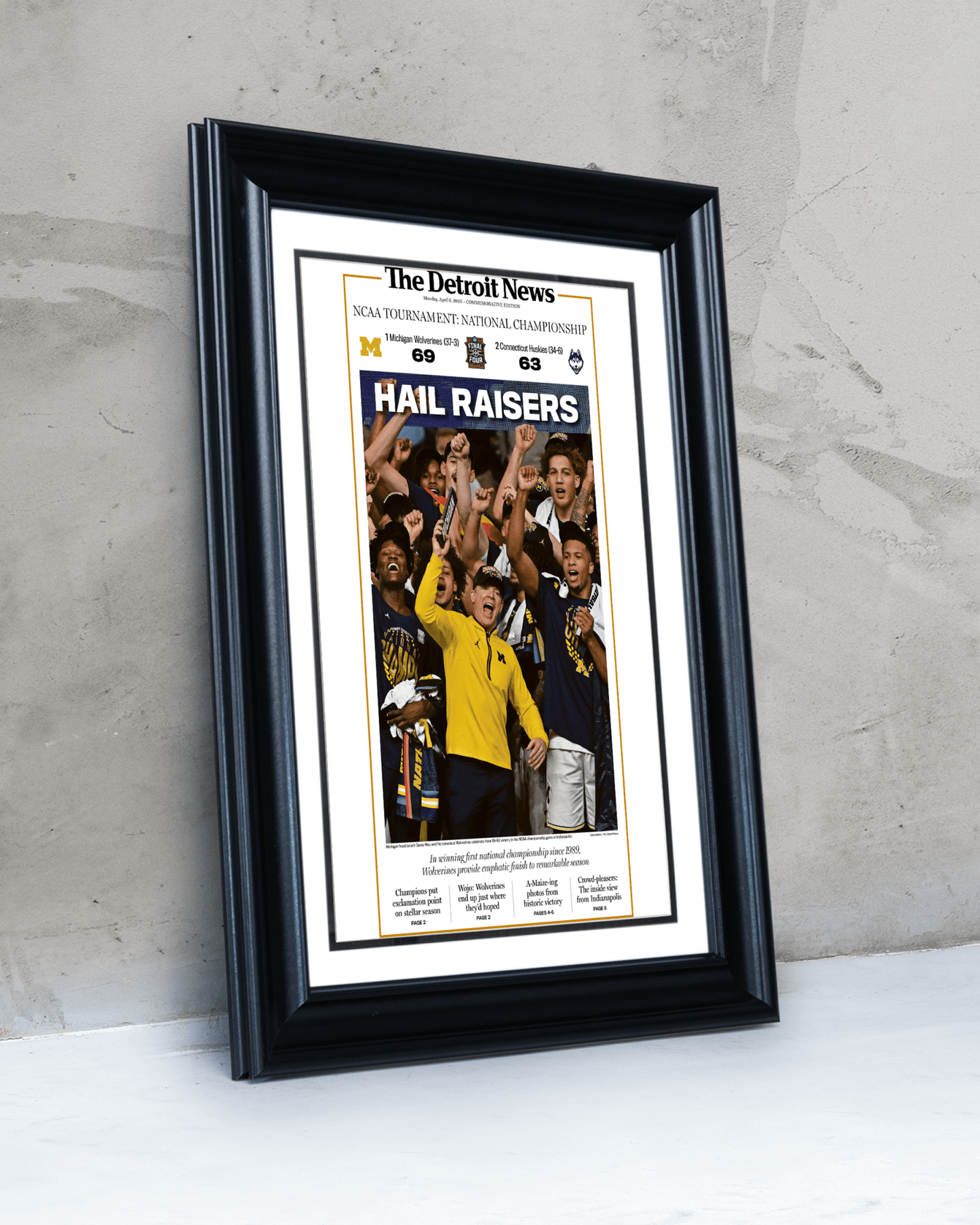2026 Michigan Wolverines “Hail Raisers” College Basketball Championship Celebration Newspaper - TitleGameFrames.com