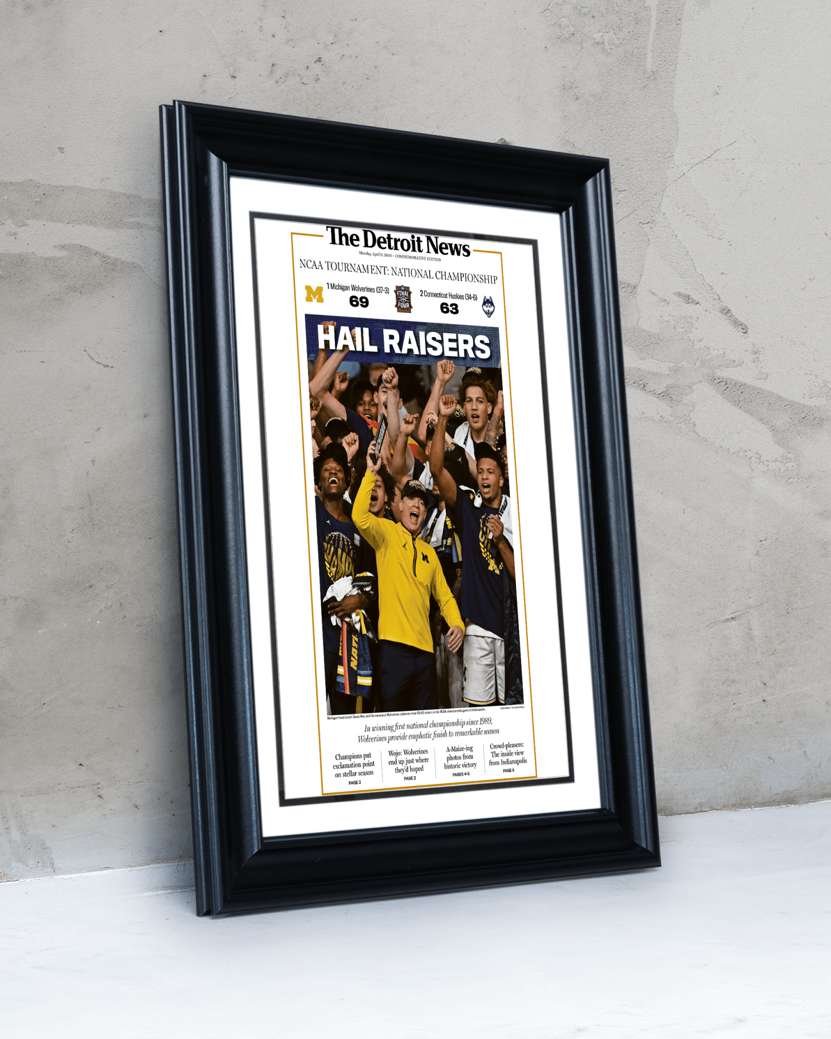 2026 Michigan Wolverines “Hail Raisers” College Basketball Championship Celebration Newspaper - TitleGameFrames.com