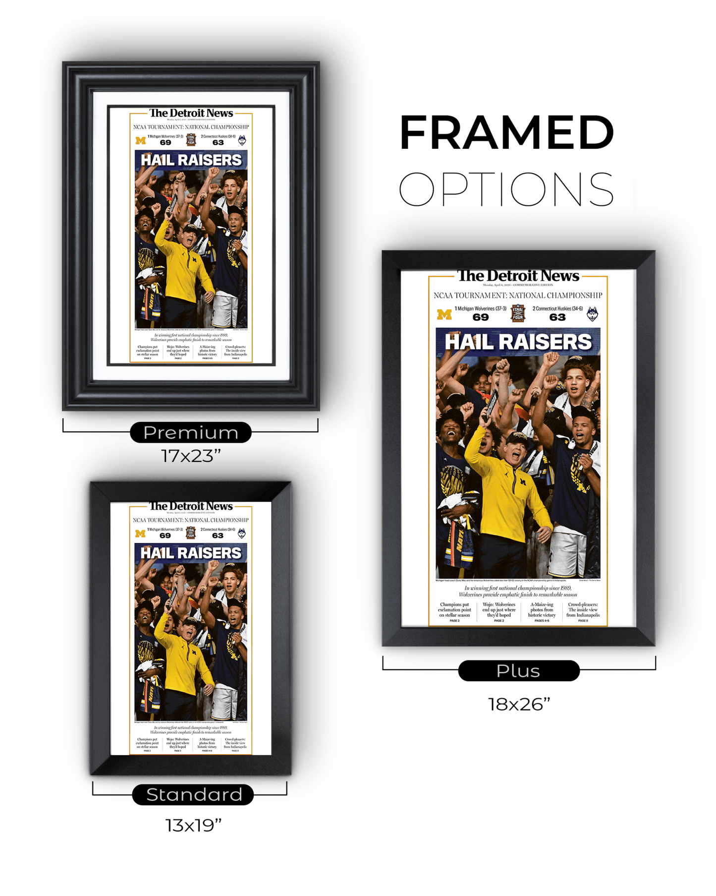 2026 Michigan Wolverines “Hail Raisers” College Basketball Championship Celebration Newspaper - TitleGameFrames.com