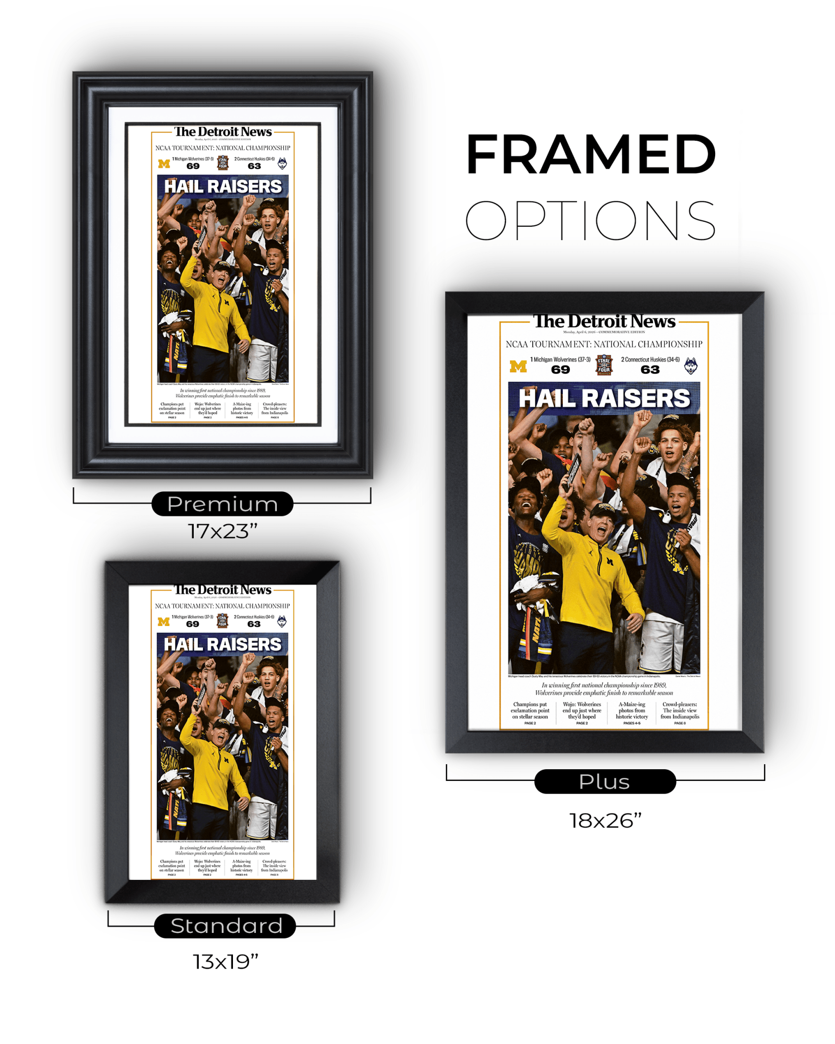 2026 Michigan Wolverines “Hail Raisers” College Basketball Championship Celebration Newspaper - TitleGameFrames.com
