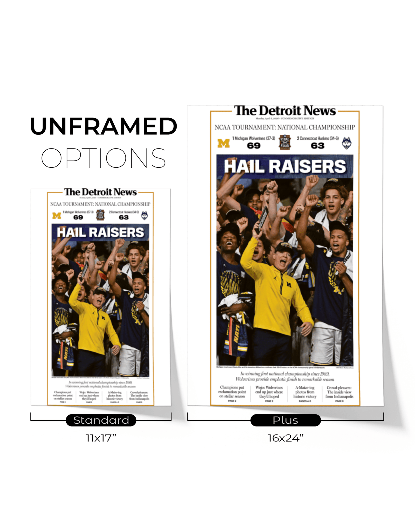 2026 Michigan Wolverines “Hail Raisers” College Basketball Championship Celebration Newspaper - TitleGameFrames.com