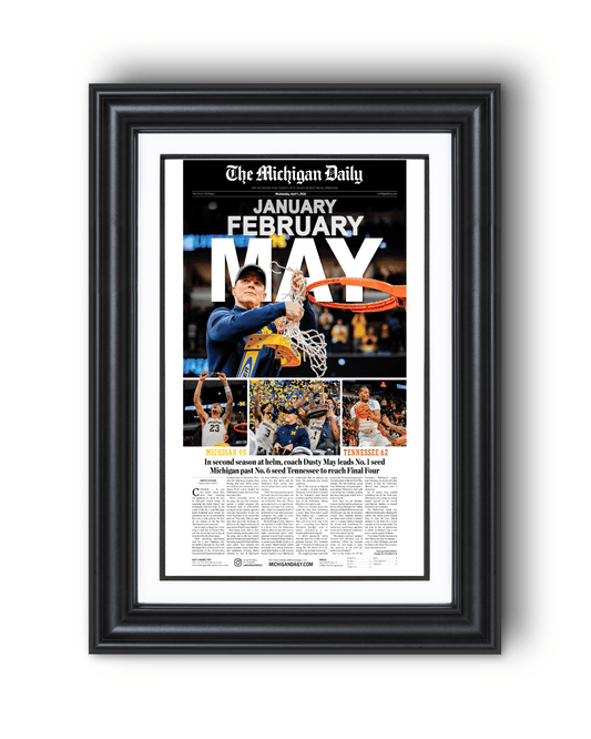 2026 Michigan Wolverines “January February May” Dusty May 38 - 3 March Madness Final Four Newspaper - TitleGameFrames.com