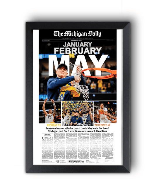 2026 Michigan Wolverines “January February May” Dusty May 38 - 3 March Madness Final Four Newspaper - TitleGameFrames.com