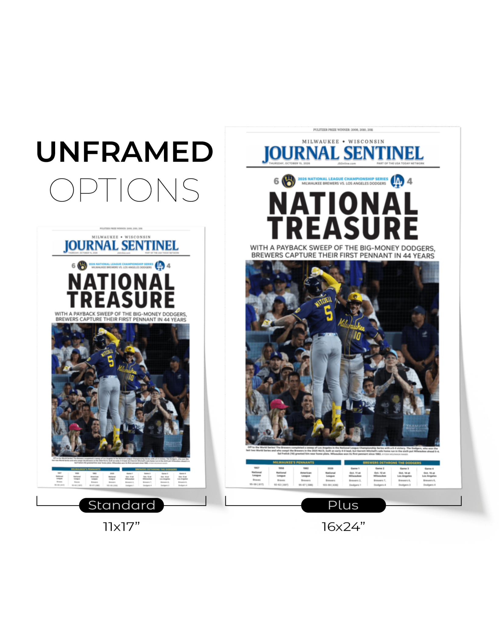 2026 Milwaukee Brewers National League Champions Framed Front Page Newspaper Print “National Treasure” - TitleGameFrames.com