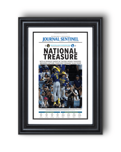 2026 Milwaukee Brewers National League Champions Framed Front Page Newspaper Print “National Treasure” - TitleGameFrames.com