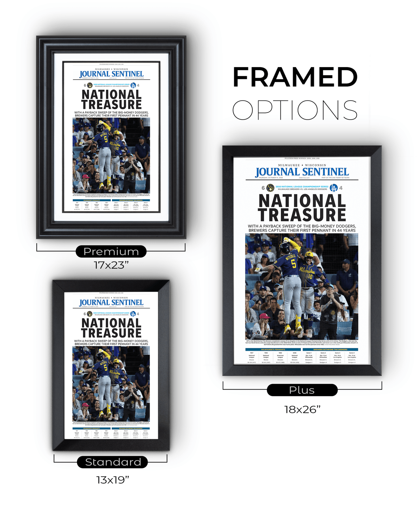 2026 Milwaukee Brewers National League Champions Framed Front Page Newspaper Print “National Treasure” - TitleGameFrames.com