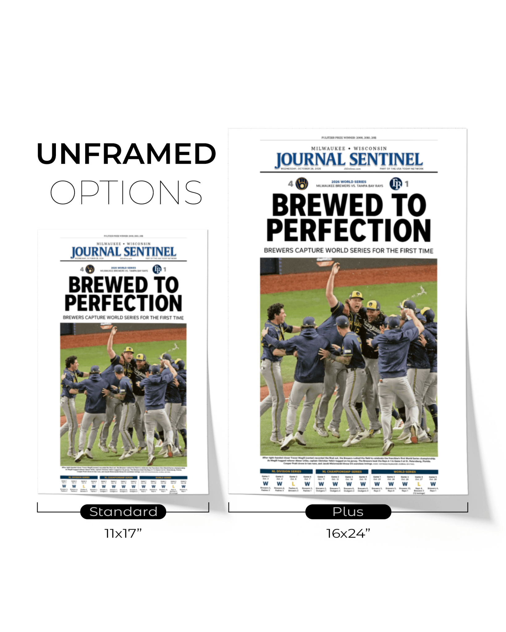 2026 Milwaukee Brewers World Series Champions Framed Front Page Newspaper Print “Brewed to Perfection” - TitleGameFrames.com