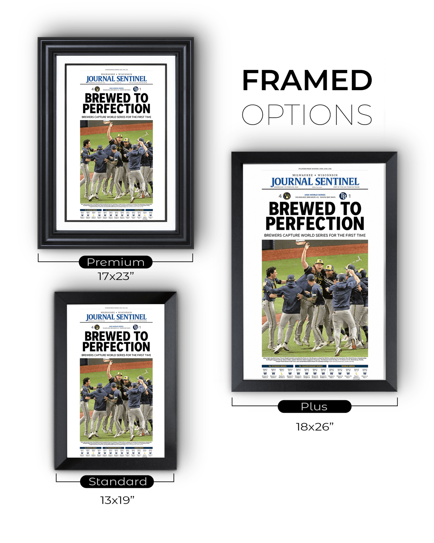 2026 Milwaukee Brewers World Series Champions Framed Front Page Newspaper Print “Brewed to Perfection” - TitleGameFrames.com