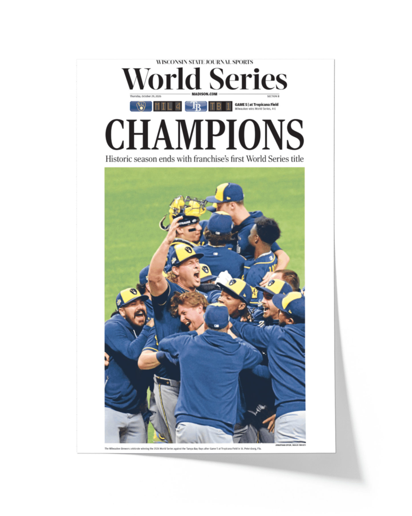 2026 Milwaukee Brewers World Series Champions Framed Front Page Newspaper Print “Champions” - TitleGameFrames.com