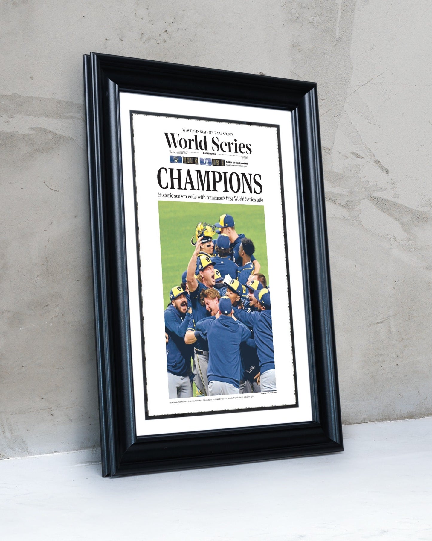 2026 Milwaukee Brewers World Series Champions Framed Front Page Newspaper Print “Champions” - TitleGameFrames.com
