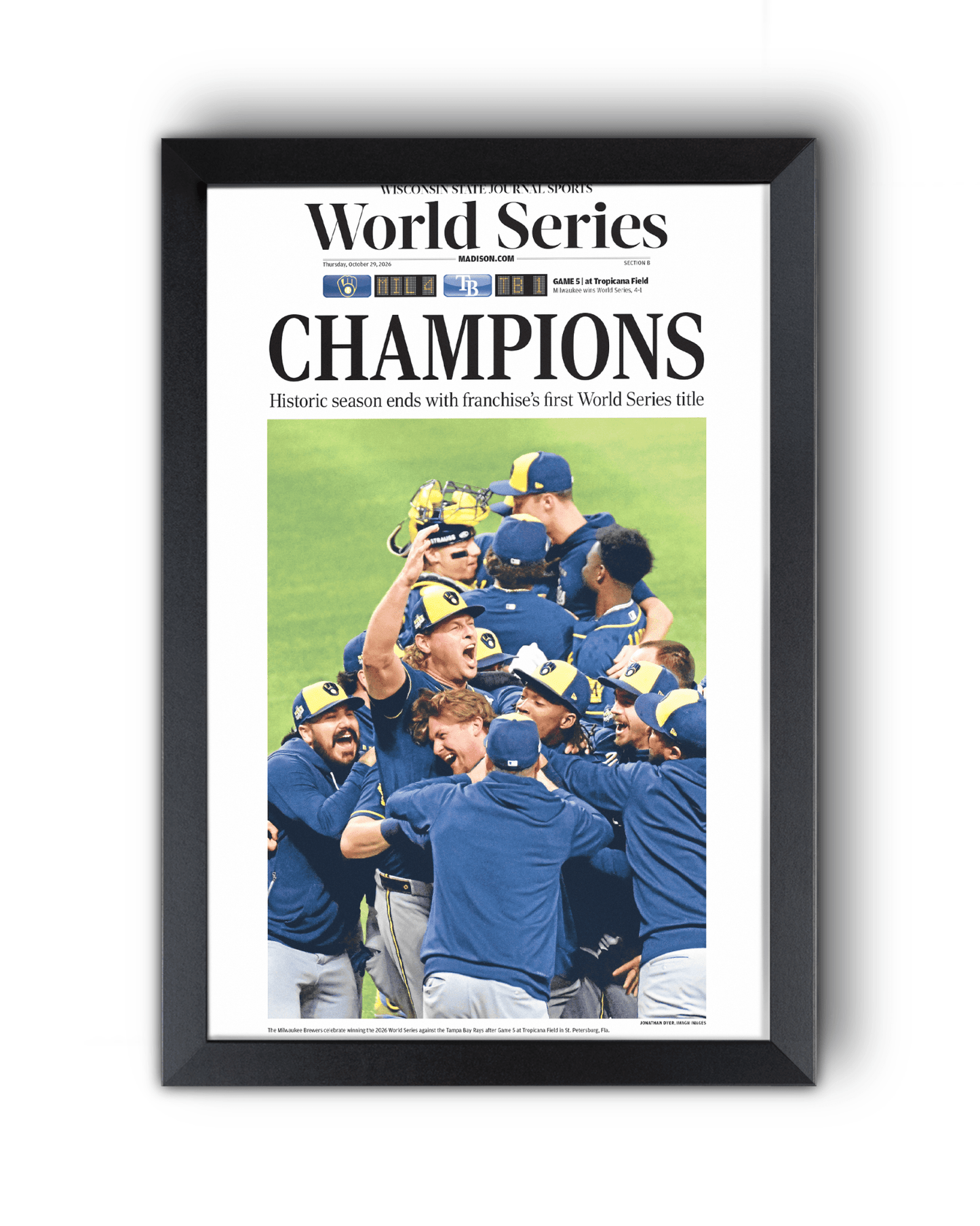 2026 Milwaukee Brewers World Series Champions Framed Front Page Newspaper Print “Champions” - TitleGameFrames.com