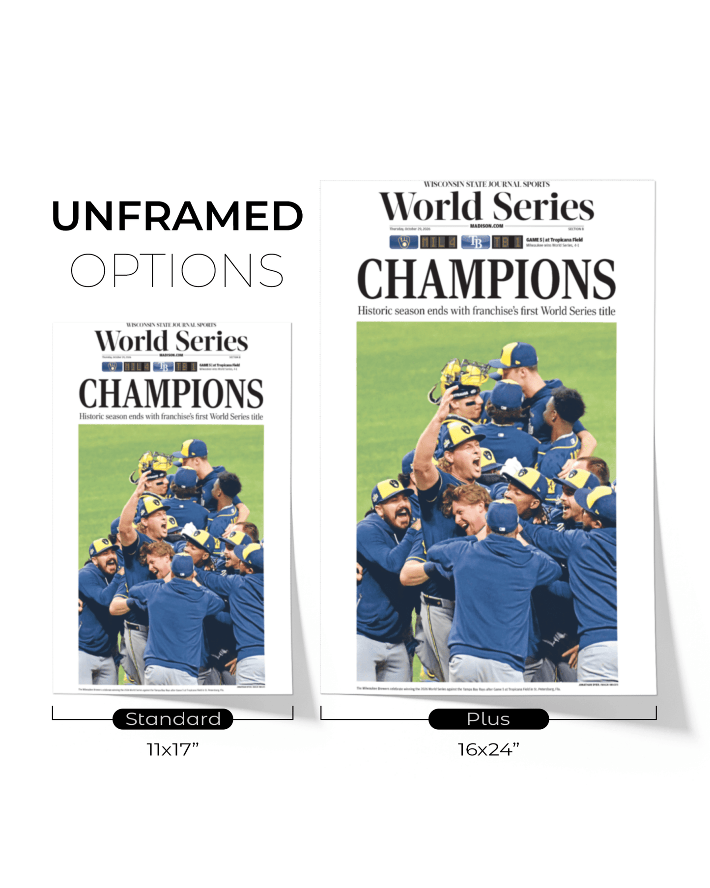 2026 Milwaukee Brewers World Series Champions Framed Front Page Newspaper Print “Champions” - TitleGameFrames.com