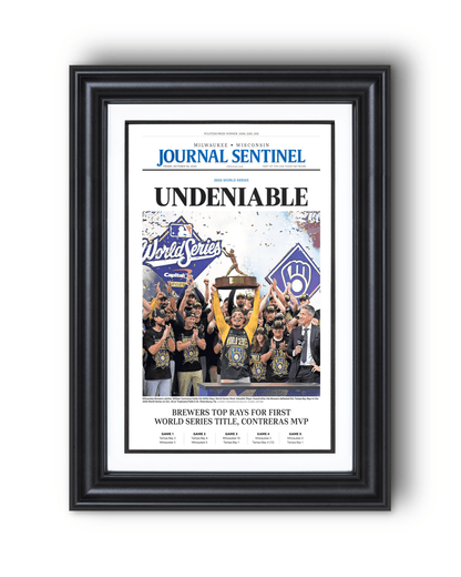 2026 Milwaukee Brewers World Series Champions Framed Front Page Newspaper Print “Undeniable” - TitleGameFrames.com