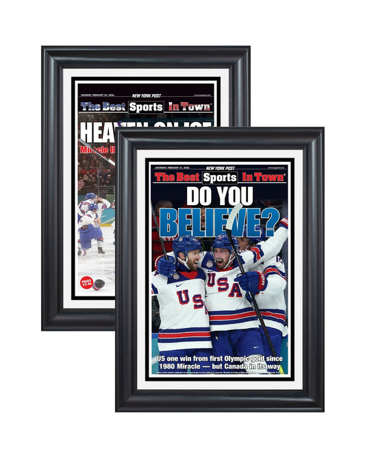 2026 Team USA “Heaven on Ice” Collector Set Olympic Gold Medal Framed Newspaper Duo - TitleGameFrames.com