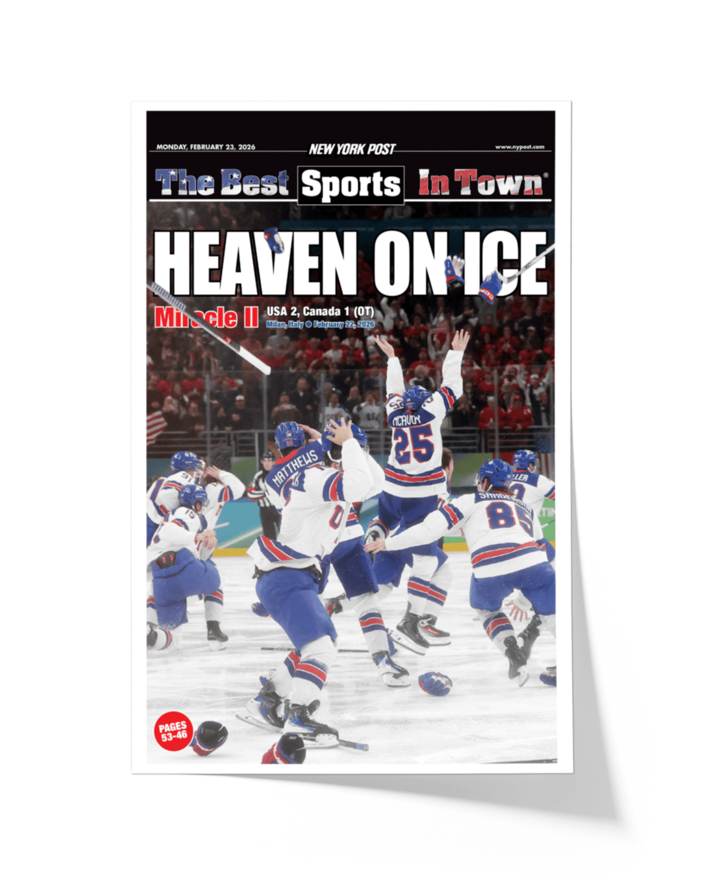 2026 Team USA Hockey “Heaven on Ice” Olympic Gold Medal Framed Newspaper - TitleGameFrames.com