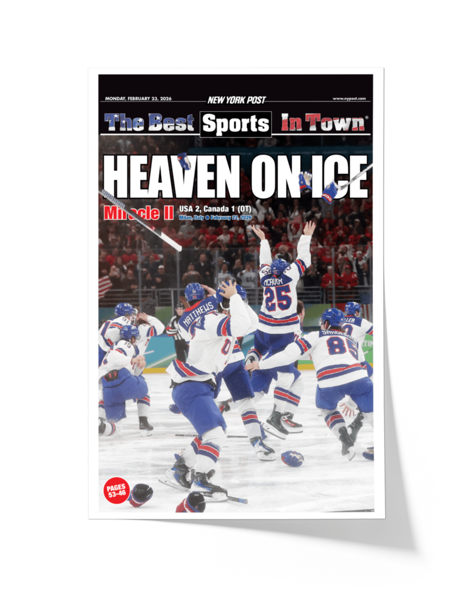 2026 Team USA Hockey “Heaven on Ice” Olympic Gold Medal Framed Newspaper - TitleGameFrames.com