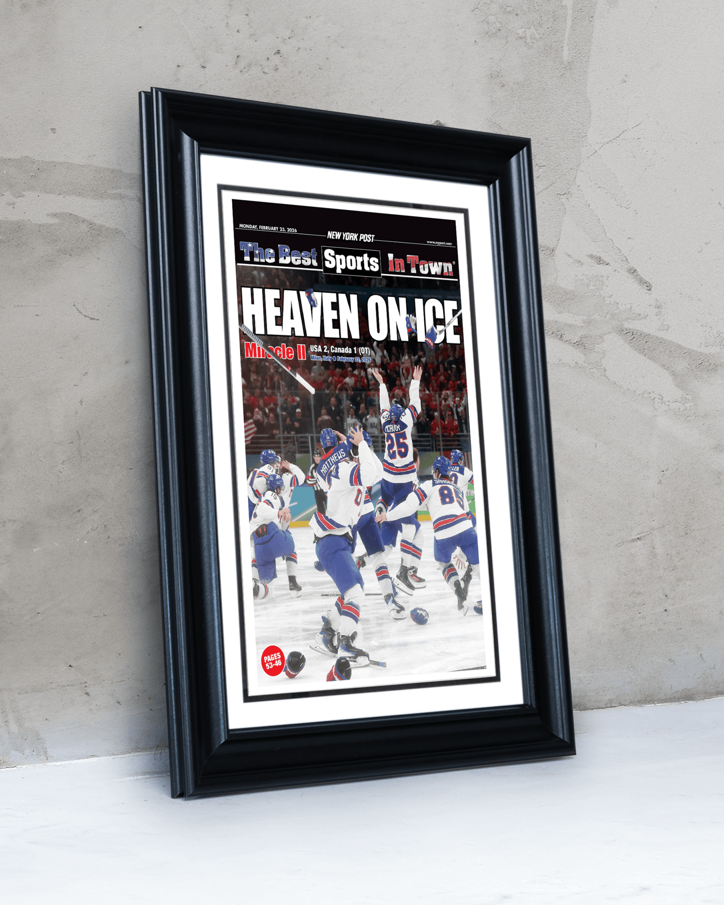 2026 Team USA Hockey “Heaven on Ice” Olympic Gold Medal Framed Newspaper - TitleGameFrames.com