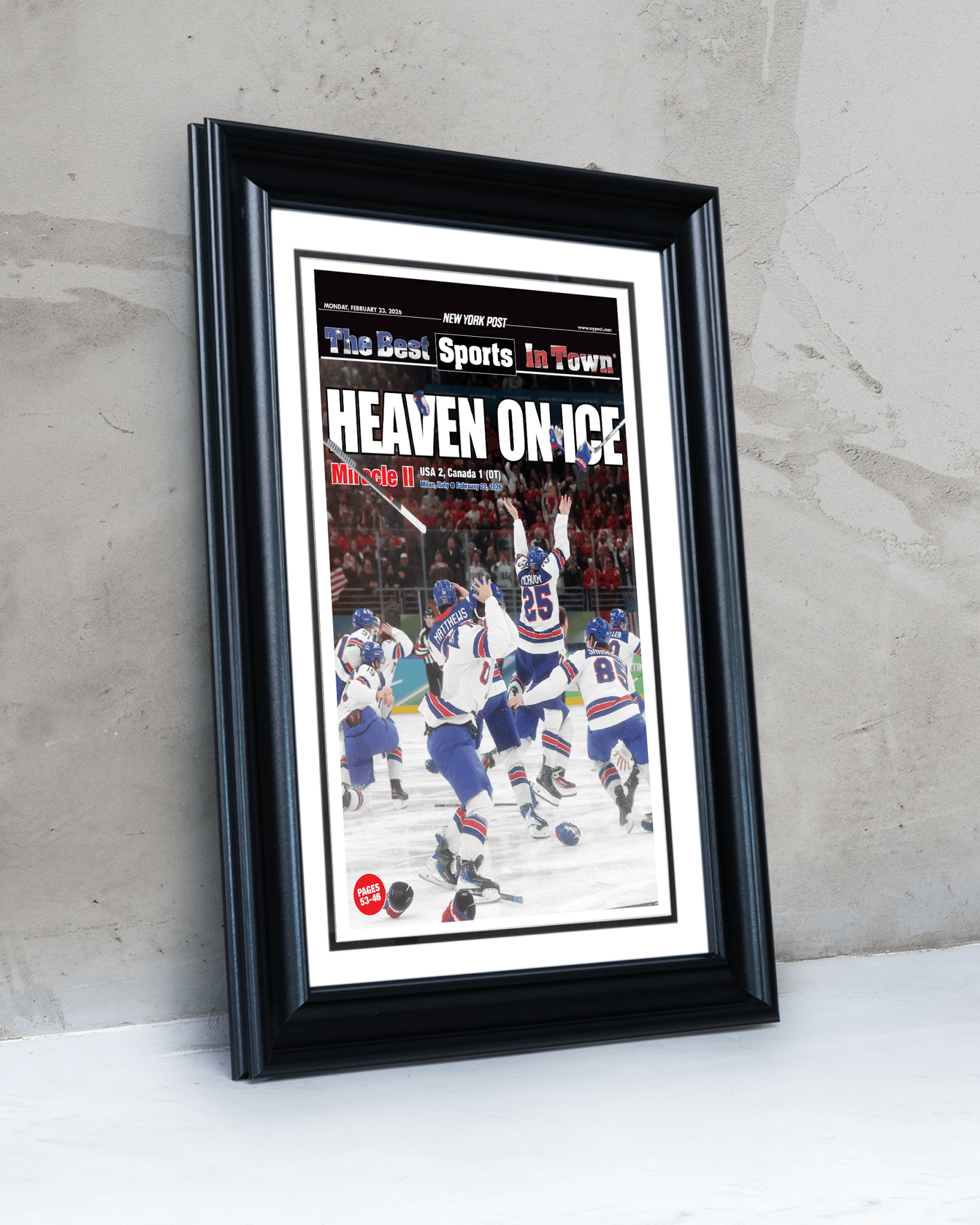 2026 Team USA Hockey “Heaven on Ice” Olympic Gold Medal Framed Newspaper - TitleGameFrames.com