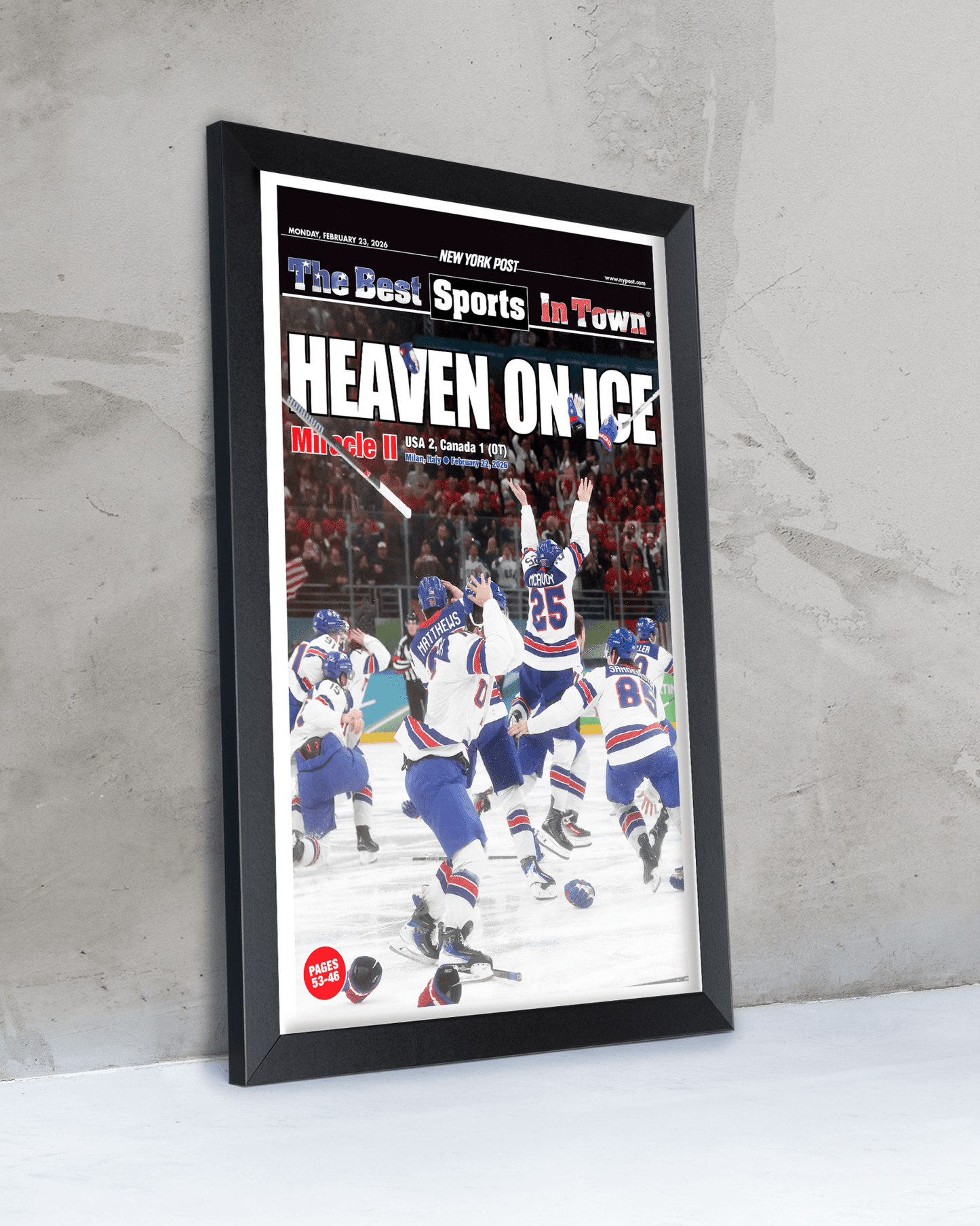 2026 Team USA Hockey “Heaven on Ice” Olympic Gold Medal Framed Newspaper - TitleGameFrames.com