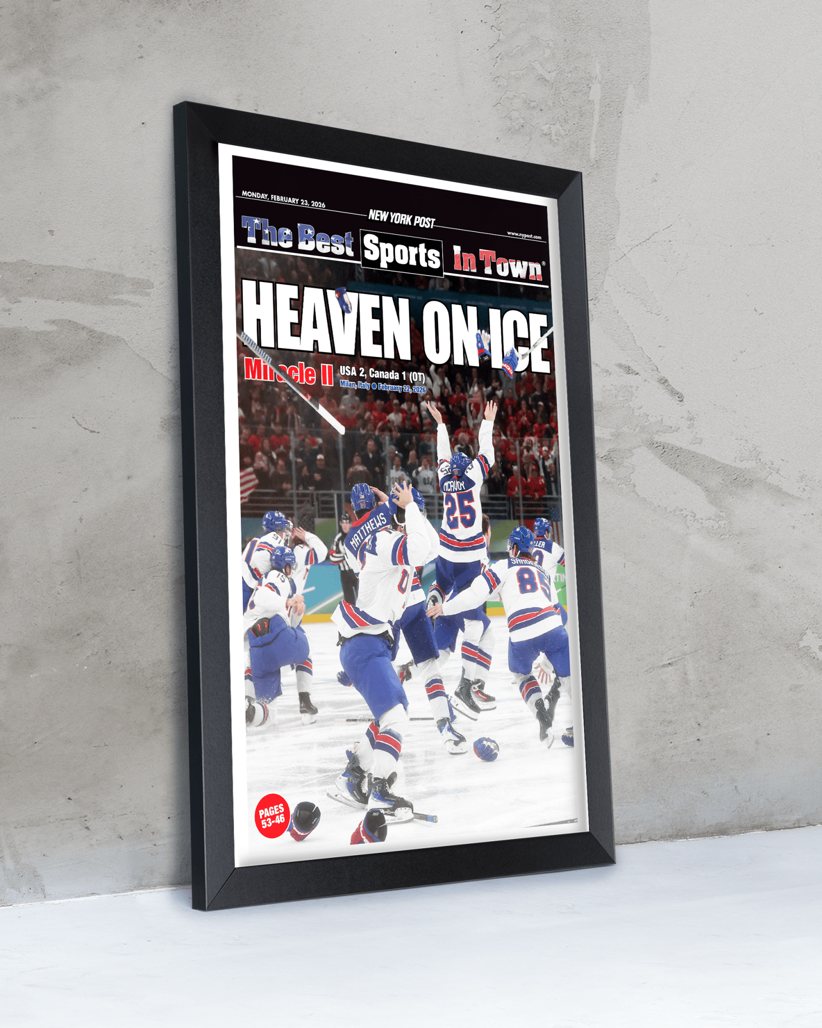 2026 Team USA Hockey “Heaven on Ice” Olympic Gold Medal Framed Newspaper - TitleGameFrames.com