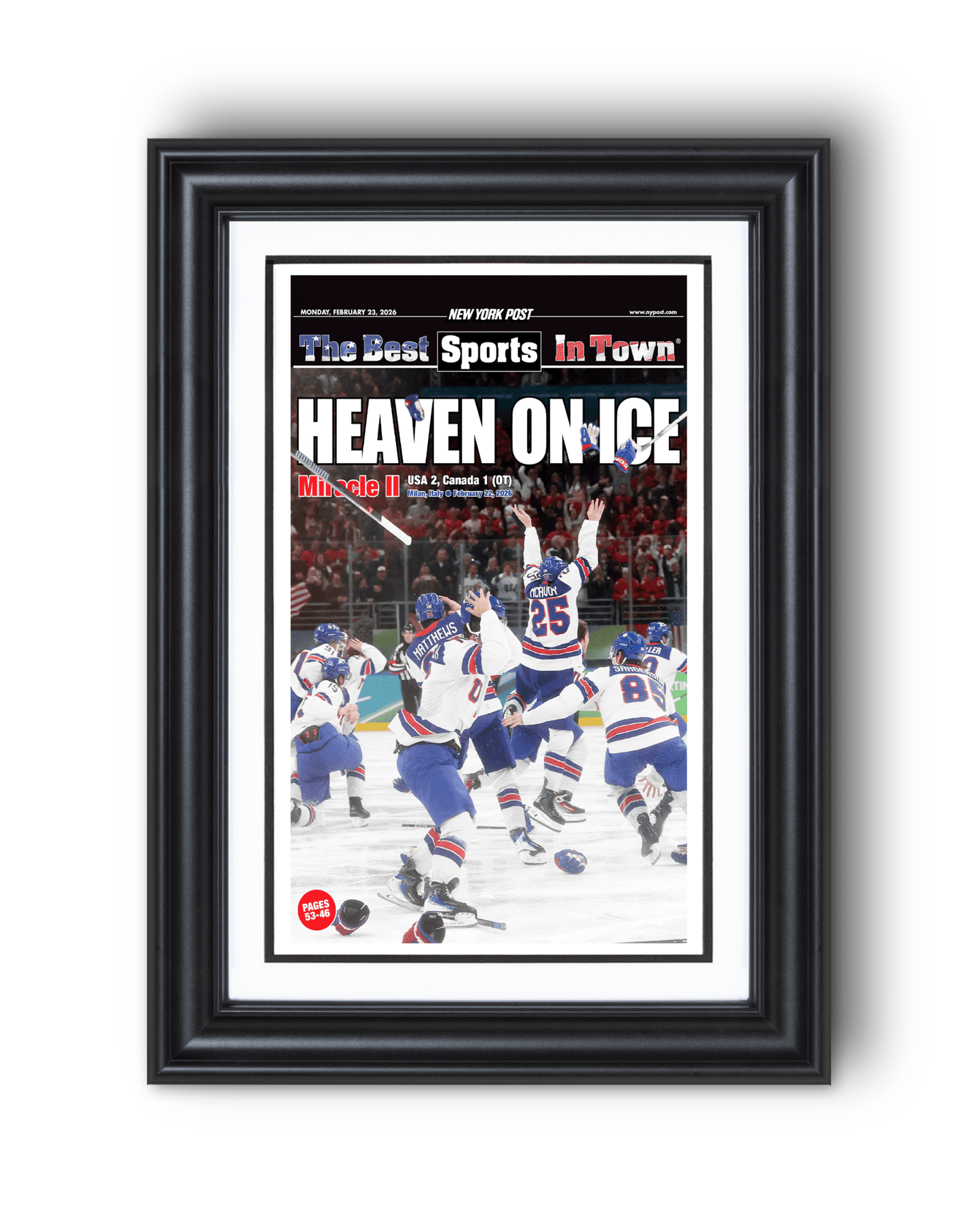 2026 Team USA Hockey “Heaven on Ice” Olympic Gold Medal Framed Newspaper - TitleGameFrames.com
