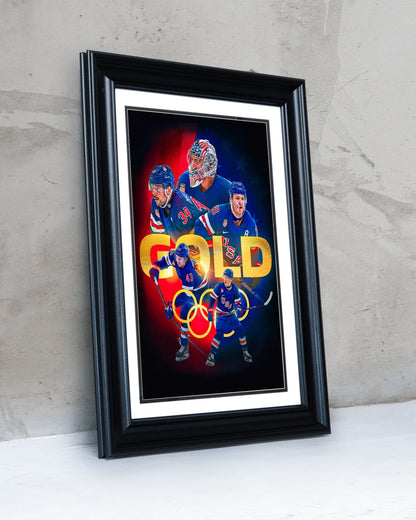 2026 Team USA Hockey Olympic Gold Medal Champions Poster – Overtime Victory vs Canada - TitleGameFrames.com