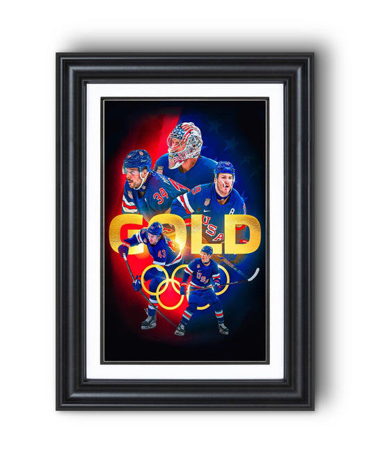 2026 Team USA Hockey Olympic Gold Medal Champions Poster – Overtime Victory vs Canada - TitleGameFrames.com