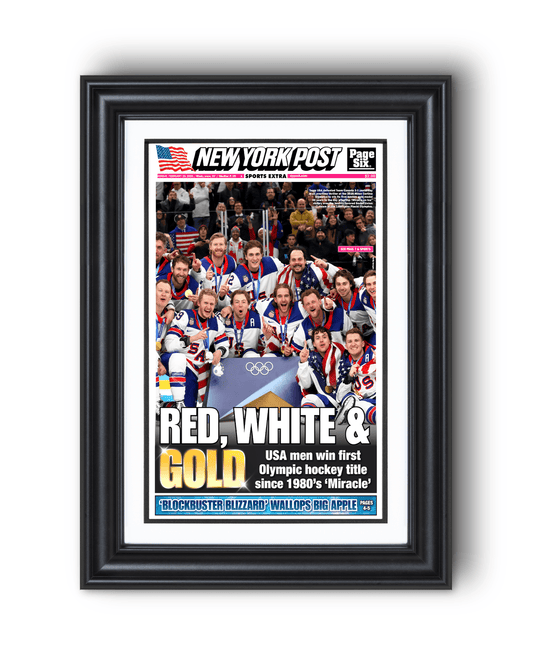 2026 Team USA Hockey “Red, White & Gold” Olympic Champions Framed Newspaper - TitleGameFrames.com