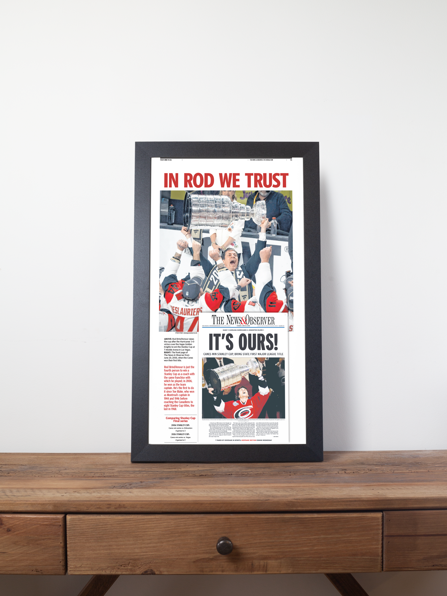 2026 Carolina Hurricanes “In Rod We Trust” Rod Brind’Amour Stanley Cup Legacy Newspaper