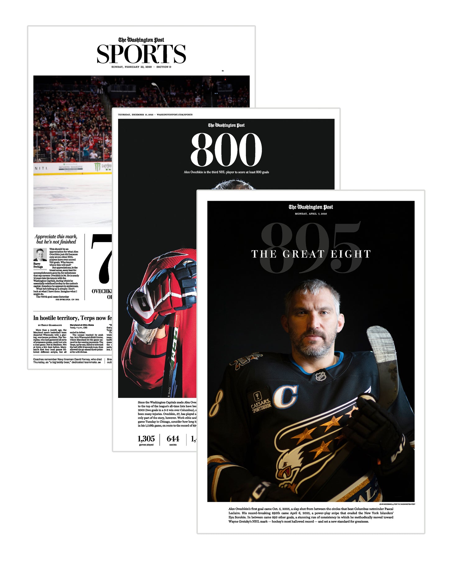 Alex Ovechkin Career Goal Milestones Newspaper Set – 700th, 800th & Record 895th Goals