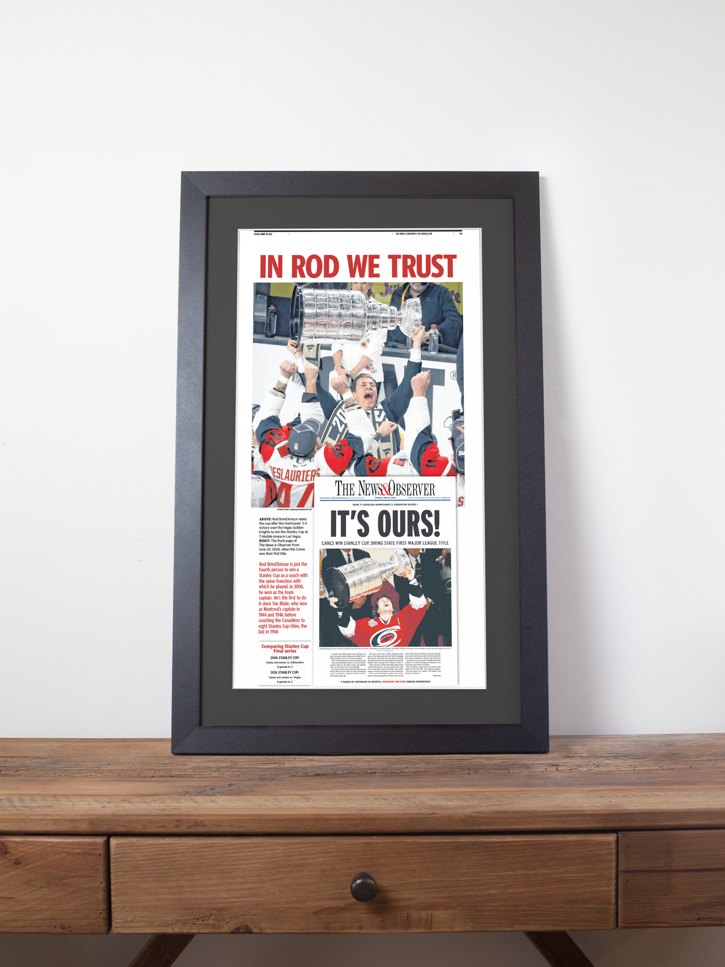 2026 Carolina Hurricanes “In Rod We Trust” Rod Brind’Amour Stanley Cup Legacy Newspaper