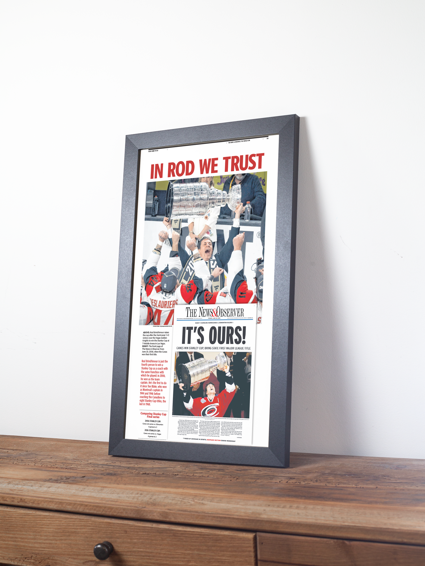 2026 Carolina Hurricanes “In Rod We Trust” Rod Brind’Amour Stanley Cup Legacy Newspaper