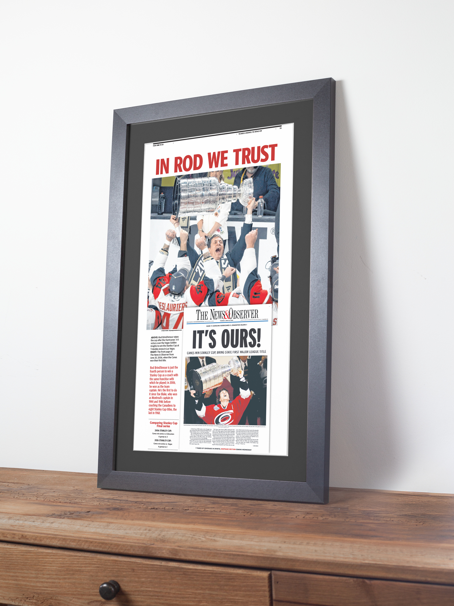 2026 Carolina Hurricanes “In Rod We Trust” Rod Brind’Amour Stanley Cup Legacy Newspaper