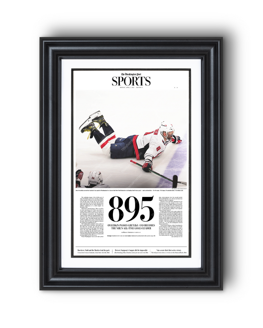 2025 Alex Ovechkin Breaks NHL Goal Record: '895 Goals' Framed Newspaper