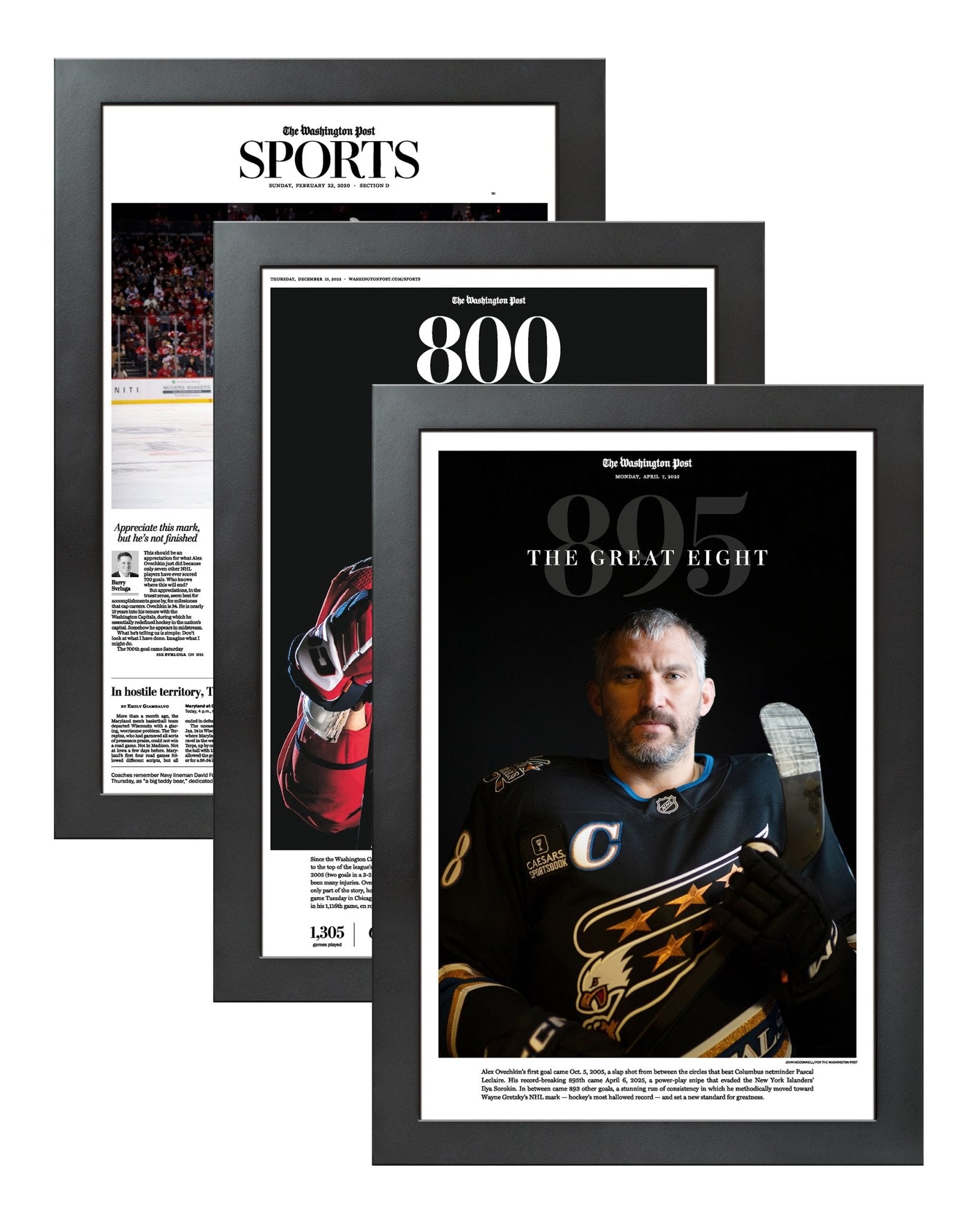 Alex Ovechkin Career Goal Milestones Newspaper Set – 700th, 800th & Record 895th Goals - TitleGameFrames.com